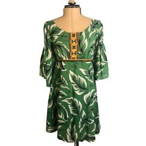 Musa Leaf Print Anthropologie Dress Bell Sleeves 4
